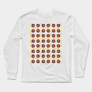 Creepy Bowl of Curry Square Connected Noodle Pattern Design Long Sleeve T-Shirt